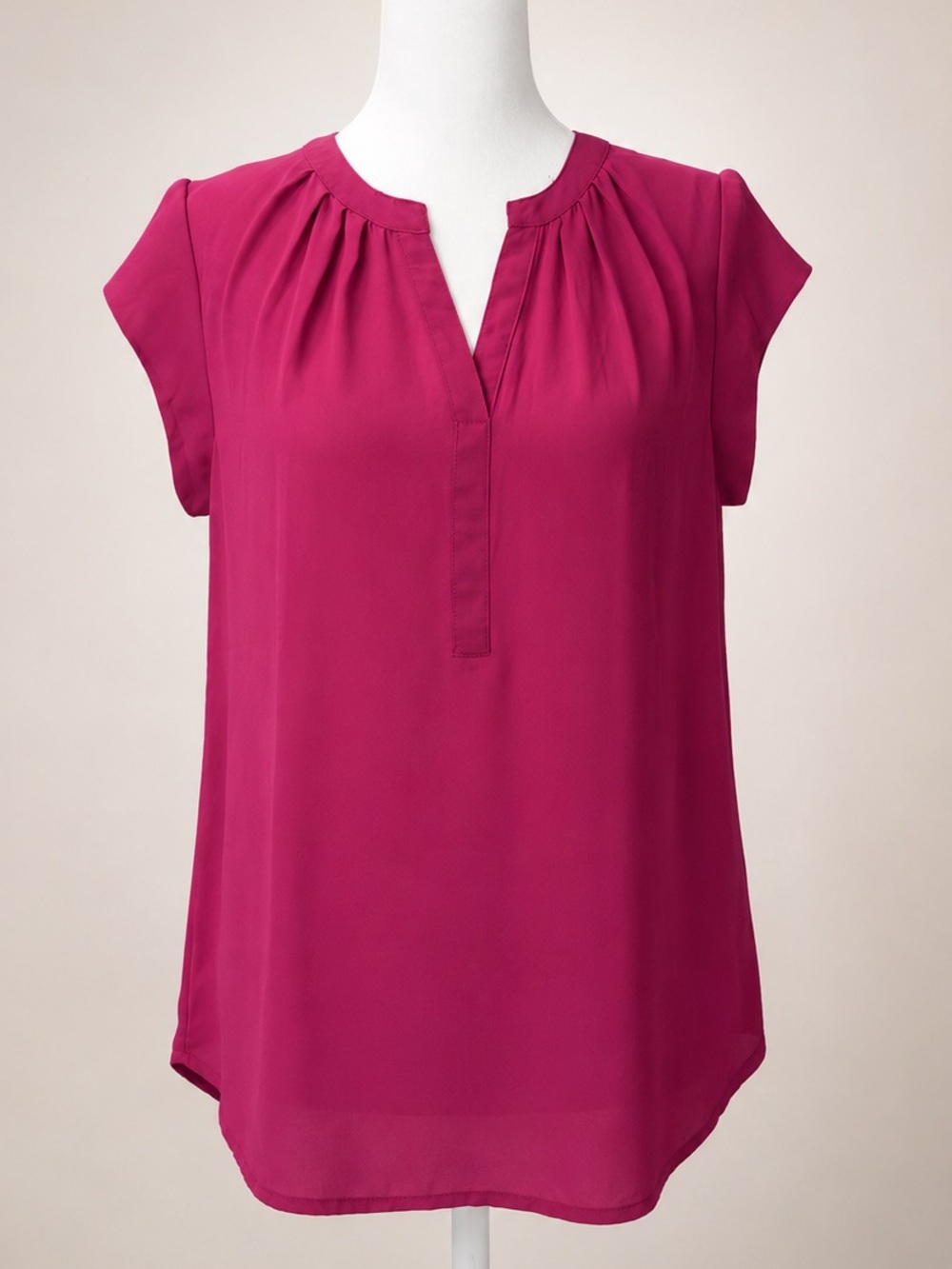 Vivid Magenta Split-Neck Cap Sleeve Top